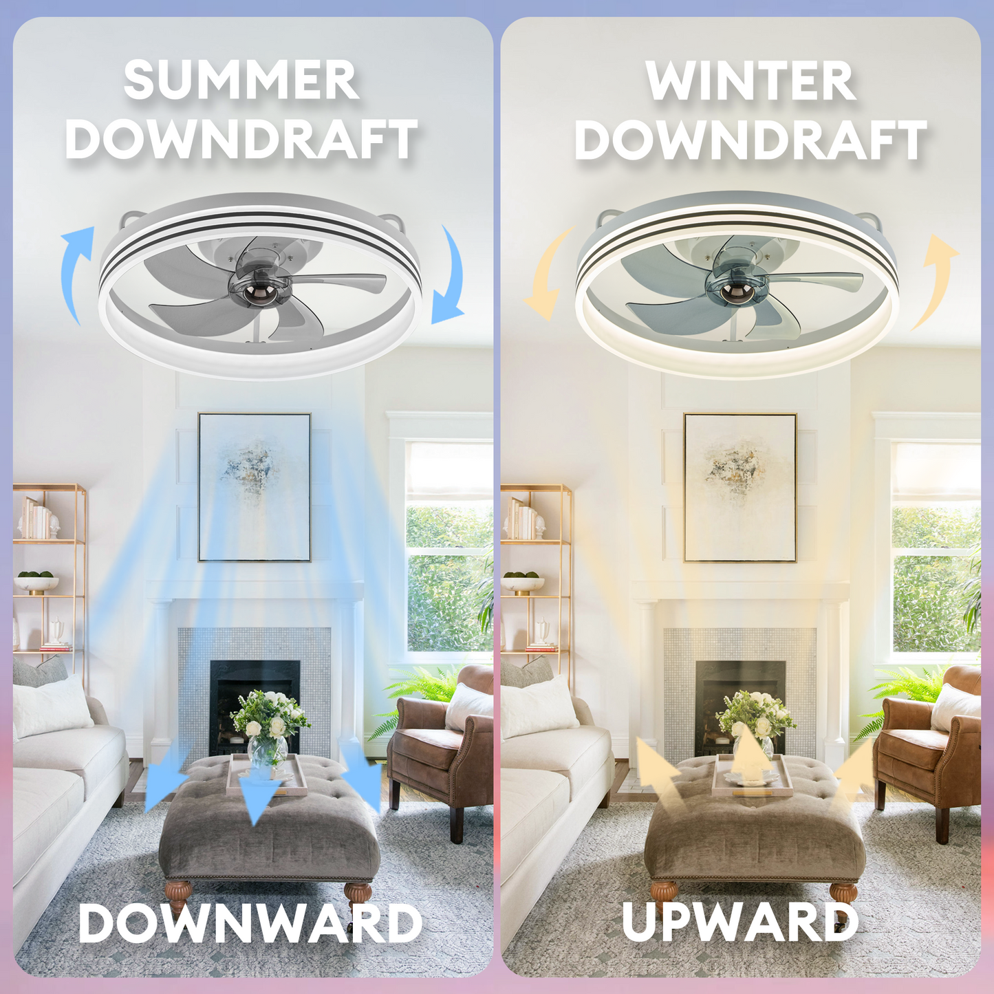 Smart Low Profile White Ceiling Fan for Bedroom
