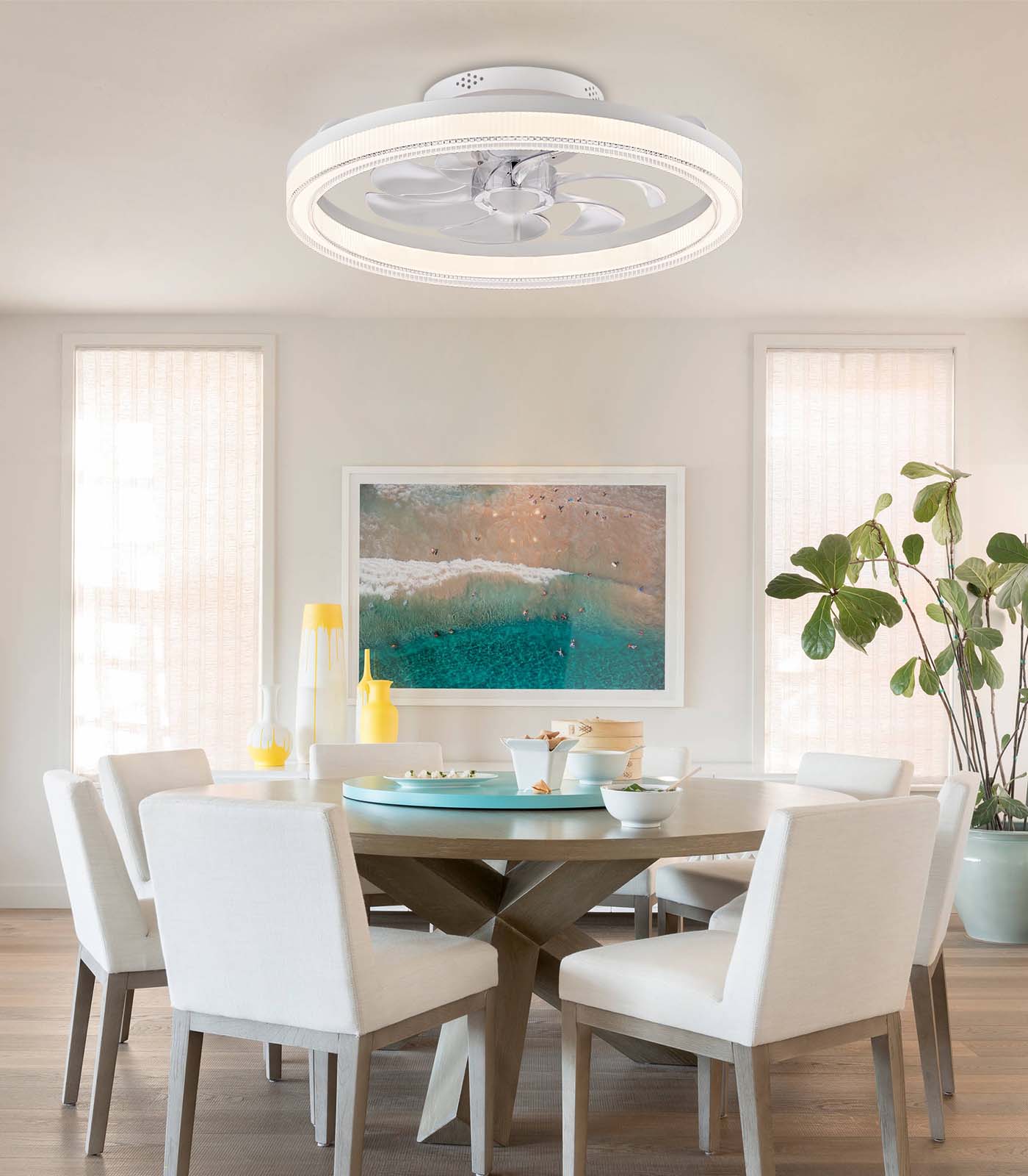 Fandelier Flush Mount Ceiling Fan 3 Color Changeable for Bedroom