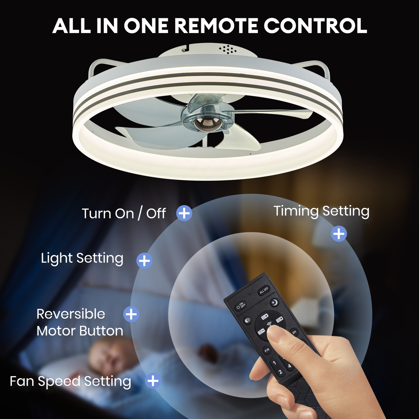 Smart Low Profile White Ceiling Fan for Bedroom