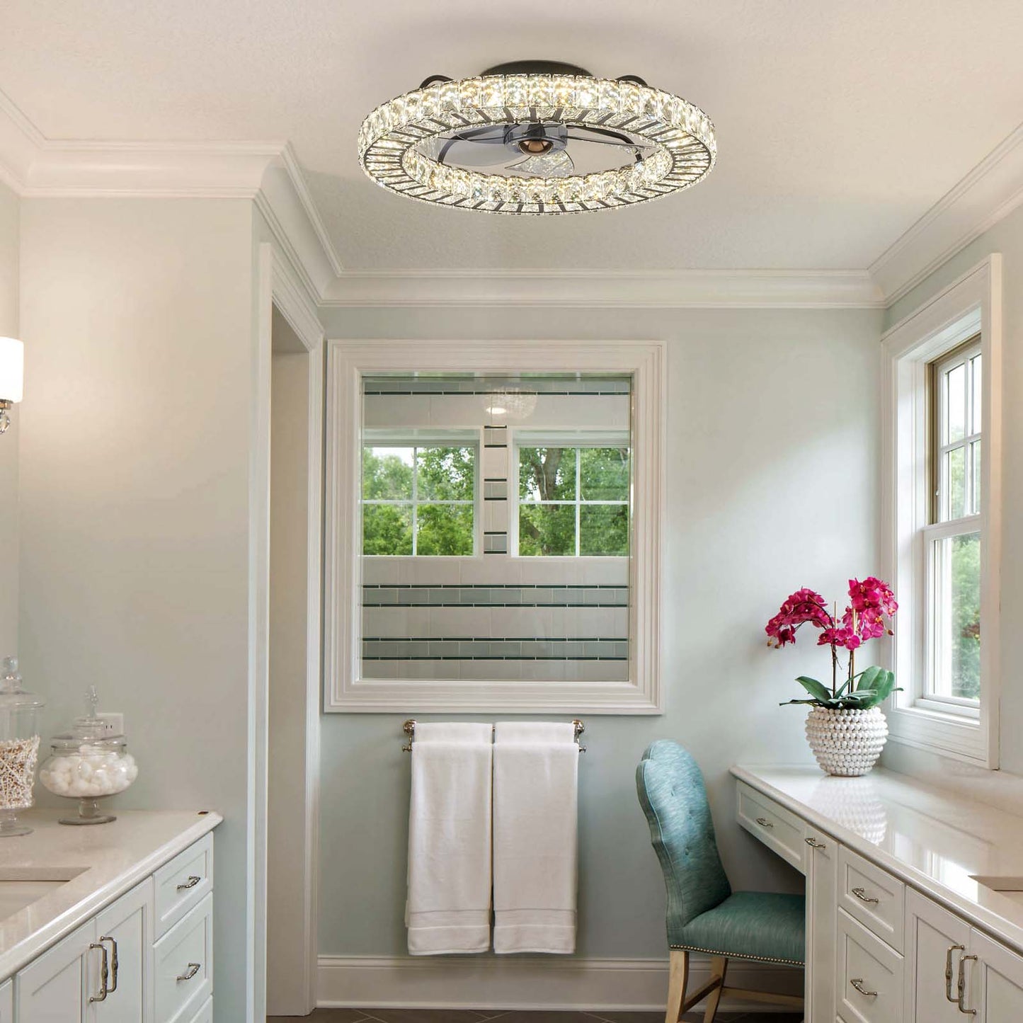 22" Modern Crystal Chandelier Ceiling Fan with Smart 4-Light Color Change
