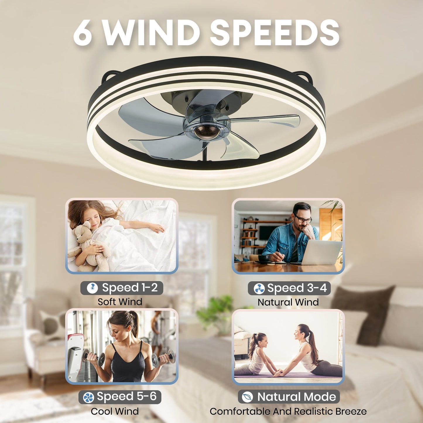 Black Smart Low Profile Ceiling Fan