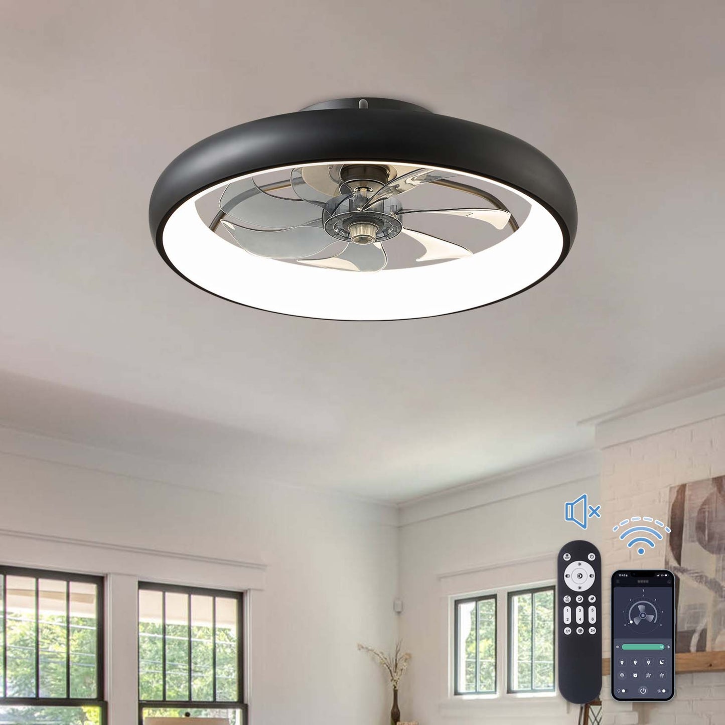 20" Flush Mount Ceiling Fan with Remote & APP Control