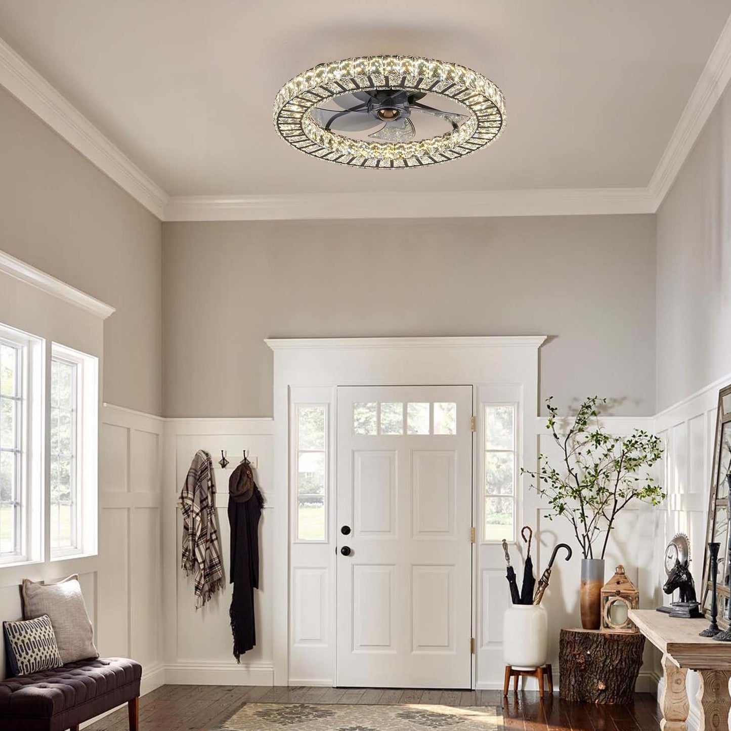22" Modern Crystal Chandelier Ceiling Fan with Smart 4-Light Color Change