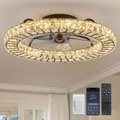 22" Modern Crystal Chandelier Ceiling Fan with Smart 4-Light Color Change