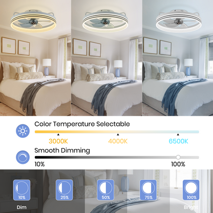 Smart Low Profile White Ceiling Fan for Bedroom