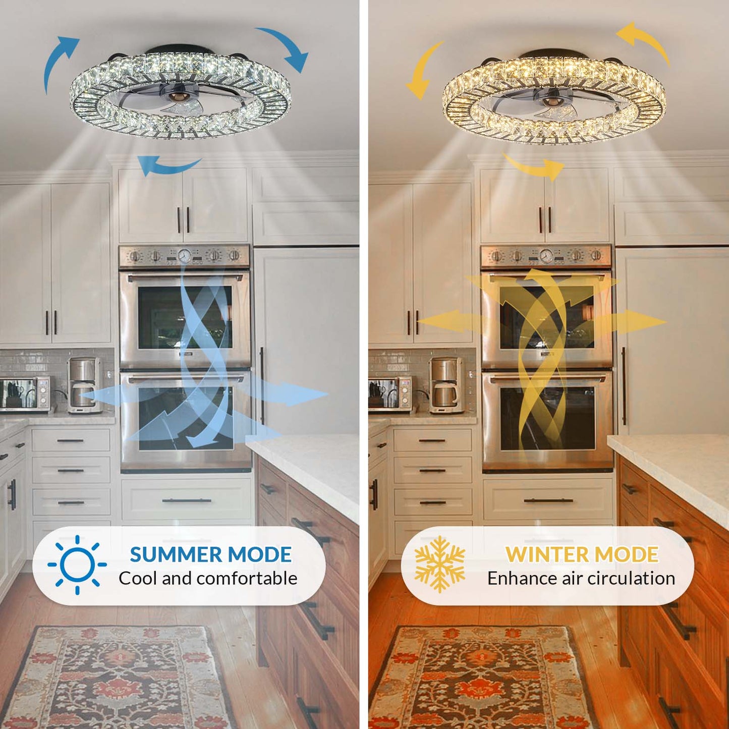 22" Modern Crystal Chandelier Ceiling Fan with Smart 4-Light Color Change