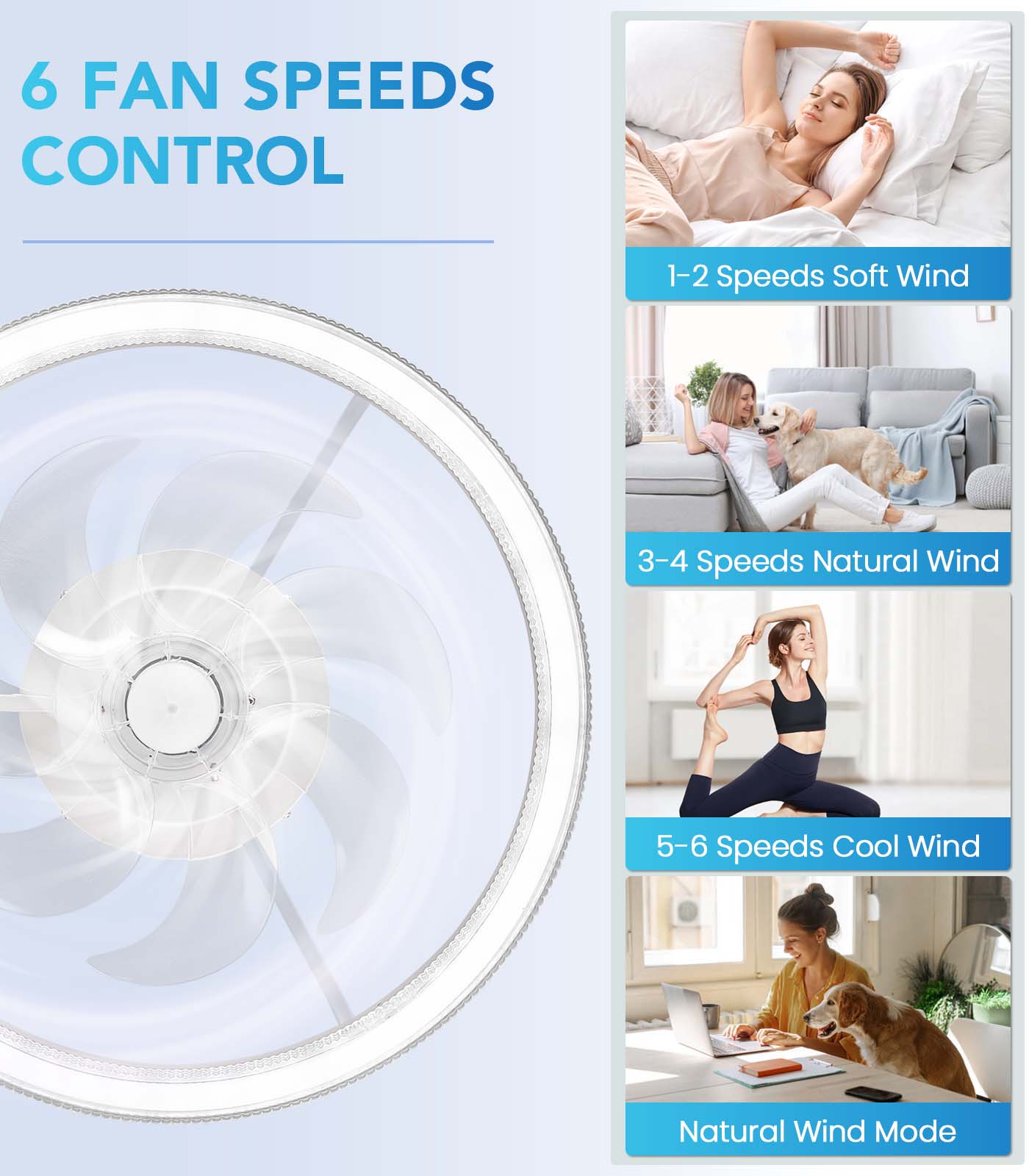 Fandelier Flush Mount Ceiling Fan 3 Color Changeable for Bedroom