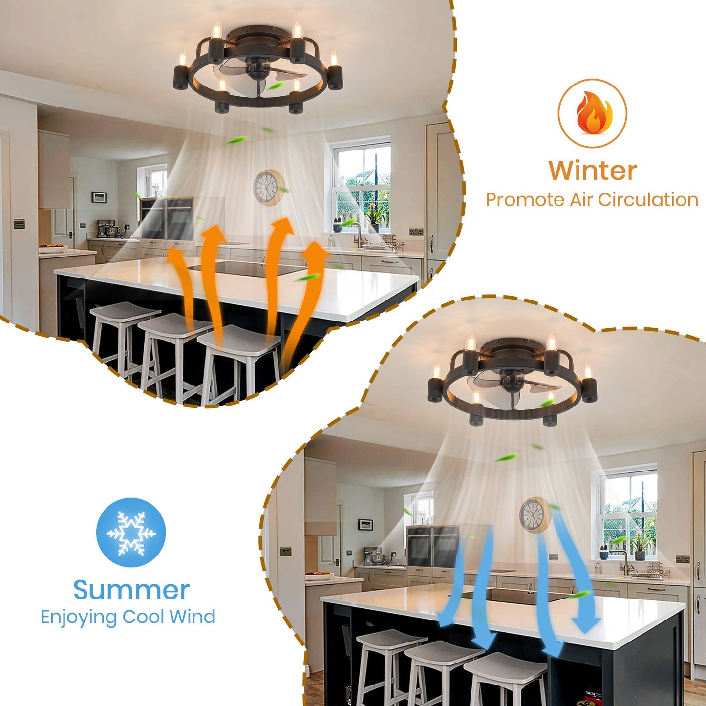 Industrial Rustic Vintage Ceiling Fan for Bedroom, Kitchen
