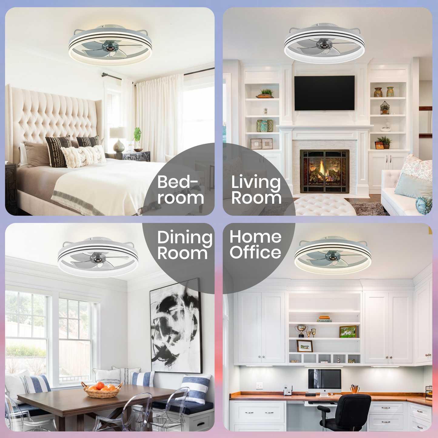 Smart Low Profile White Ceiling Fan for Bedroom