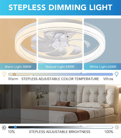 Fandelier Flush Mount Ceiling Fan 3 Color Changeable for Bedroom