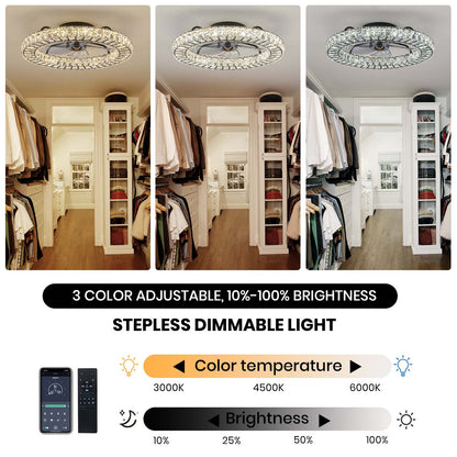 22" Modern Crystal Chandelier Ceiling Fan with Smart 4-Light Color Change