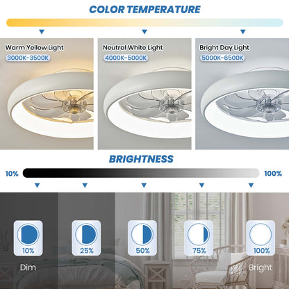 20'' White Low Profile Flush Mount Ceiling Fan with Lights