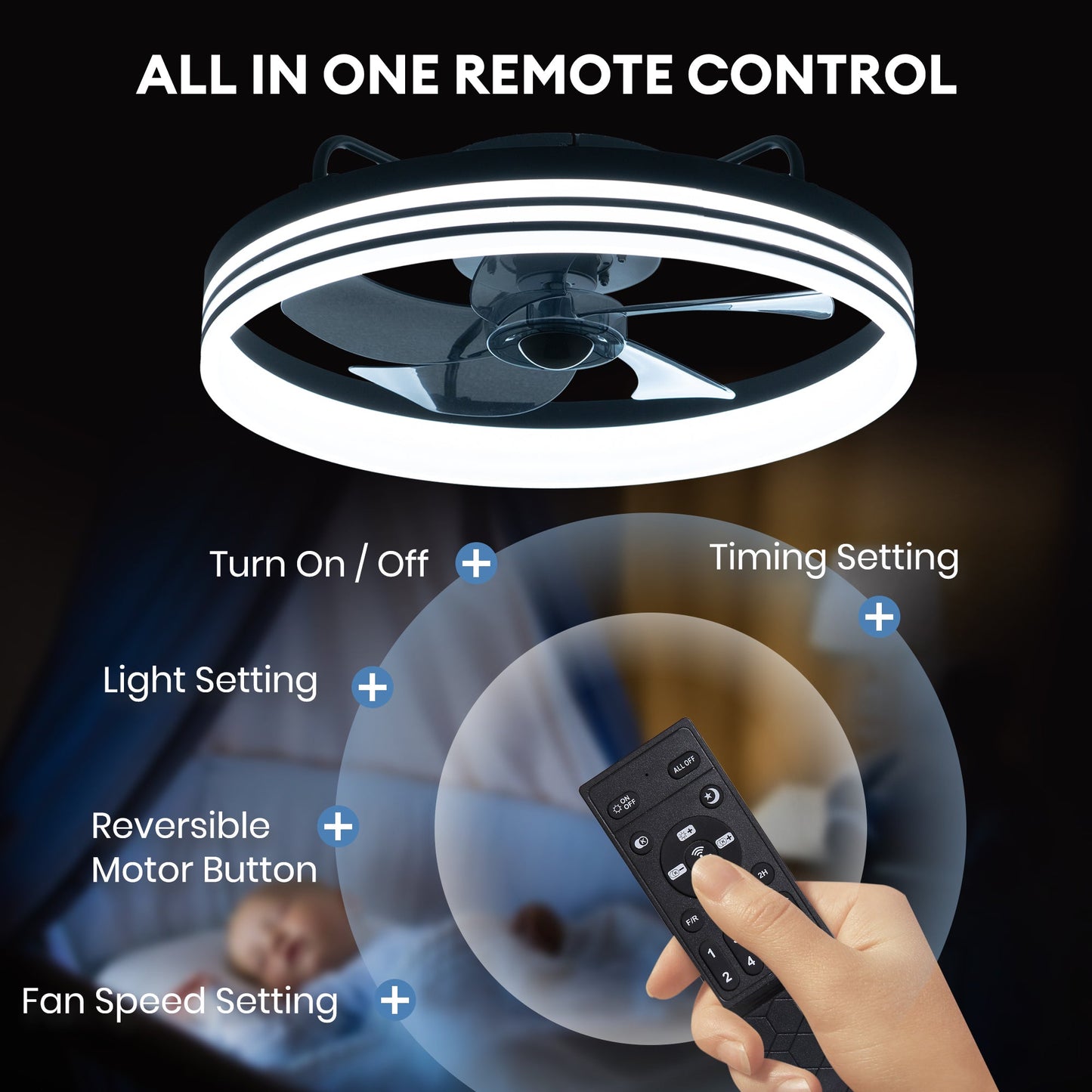 Black Smart Low Profile Ceiling Fan