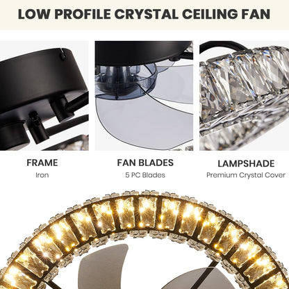 22" Modern Crystal Chandelier Ceiling Fan with Smart 4-Light Color Change