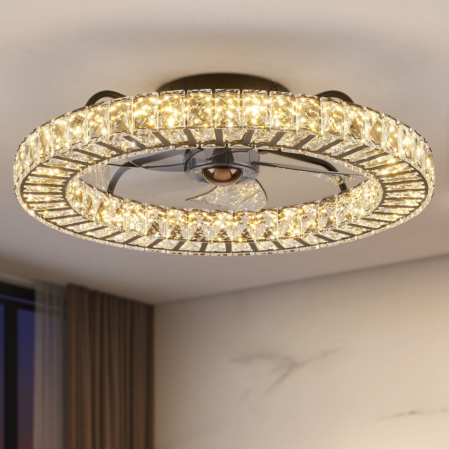 22" Modern Crystal Chandelier Ceiling Fan with Smart 4-Light Color Change
