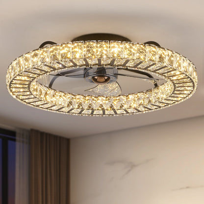 22" Modern Crystal Chandelier Ceiling Fan with Smart 4-Light Color Change