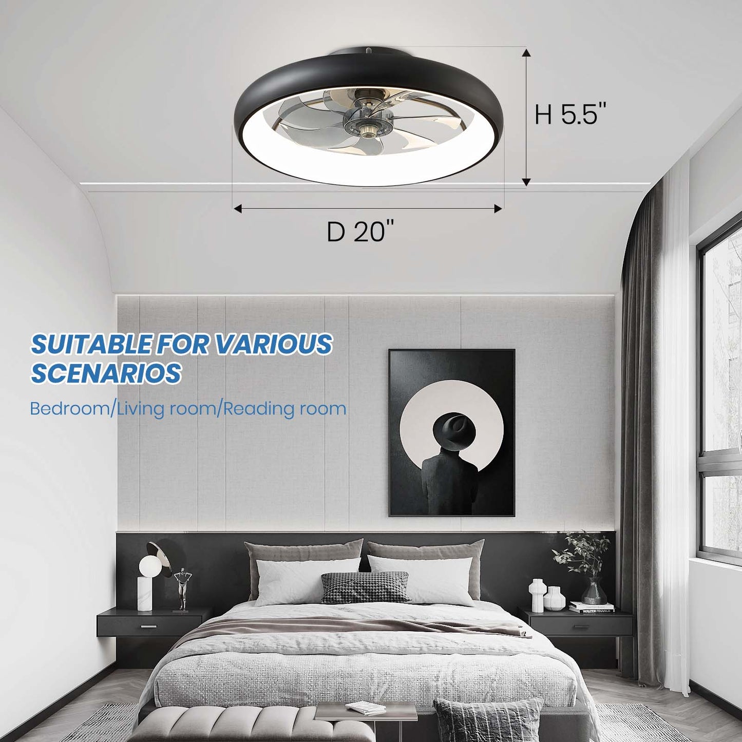 20" Flush Mount Ceiling Fan with Remote & APP Control