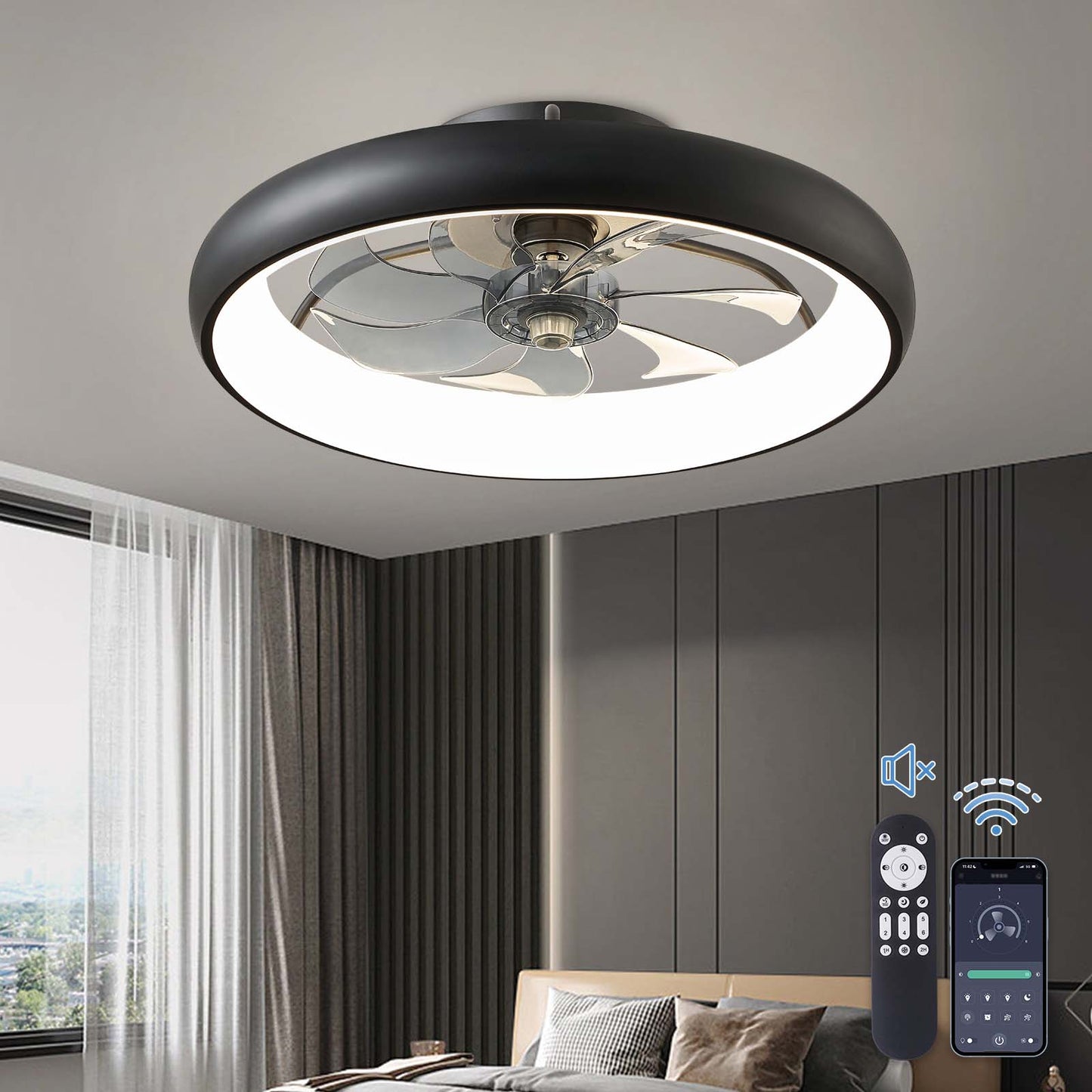 20" Flush Mount Ceiling Fan with Remote & APP Control