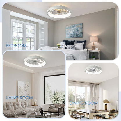20'' White Low Profile Flush Mount Ceiling Fan with Lights