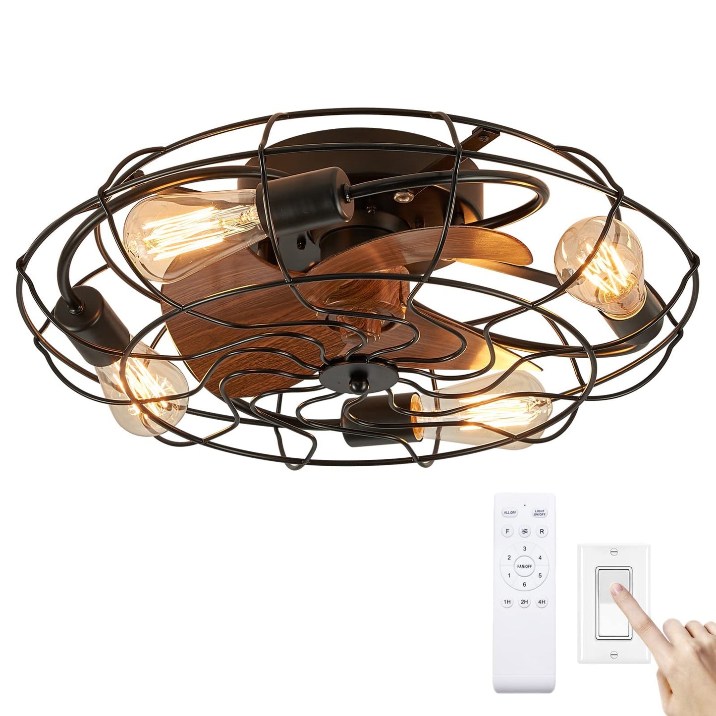 Caged Ceiling Fans with Lights and Remote
