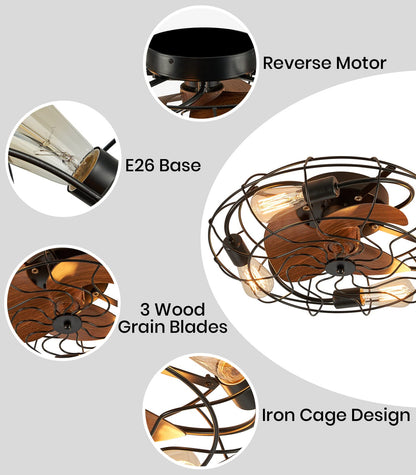 Caged Ceiling Fans with Lights and Remote