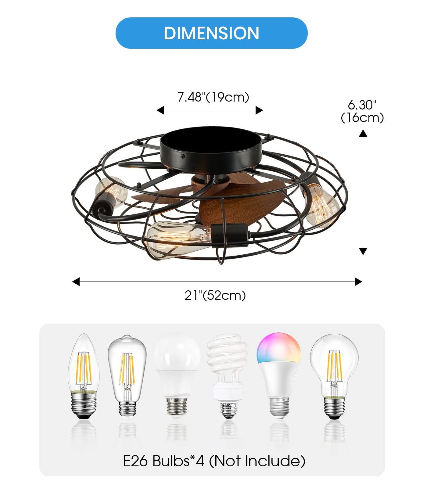 Caged Ceiling Fans with Lights and Remote